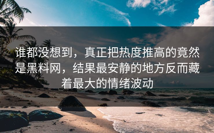 谁都没想到，真正把热度推高的竟然是黑料网，结果最安静的地方反而藏着最大的情绪波动