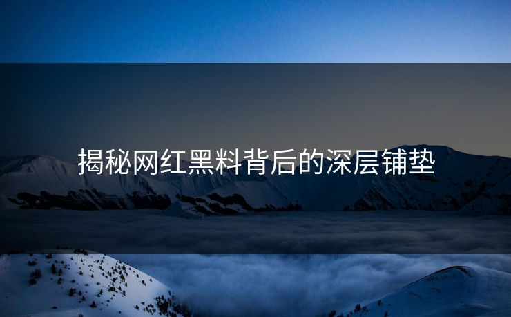 揭秘网红黑料背后的深层铺垫