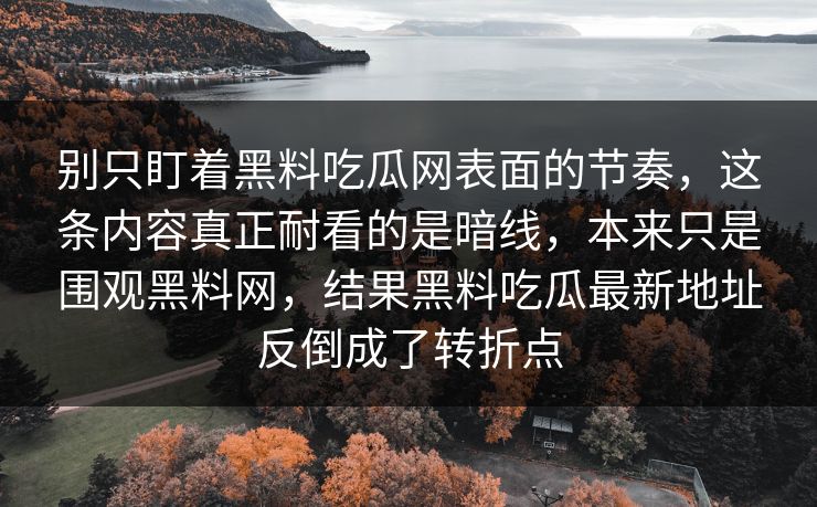 别只盯着黑料吃瓜网表面的节奏，这条内容真正耐看的是暗线，本来只是围观黑料网，结果黑料吃瓜最新地址反倒成了转折点